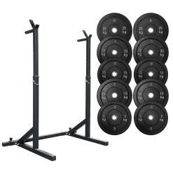 Strength Shop Basic Squat Stand Und 150KG Set Riot Bumper Plates, Schwarz
