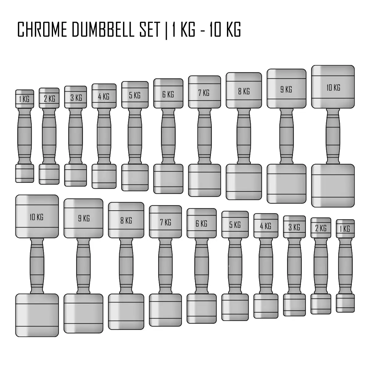 Strength Shop Chrom Kurzhantel Sets, 1kg-10kg & 2,5kg-30kg – Bild 7